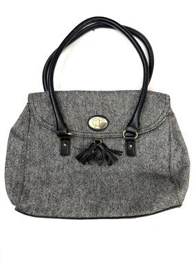TOMMY HILFIGER Black White Herringbone Tassel Travel Shoulder‎ Bag